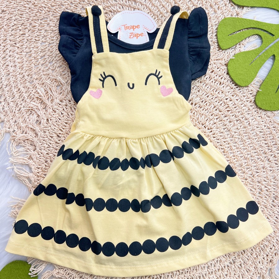  Conj. Blusa Lisa e Salopete Abelhinha - Amarelo